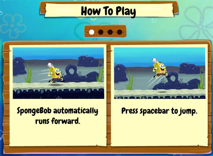 SpongeBob Run controls: auto run and spacebar to jump