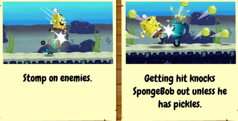 Stomping enemies and getting hit in SpongeBob Run